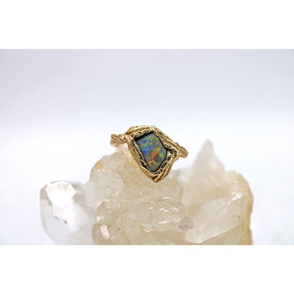 14kt Gold Ethiopian Opal Brutalist Ring